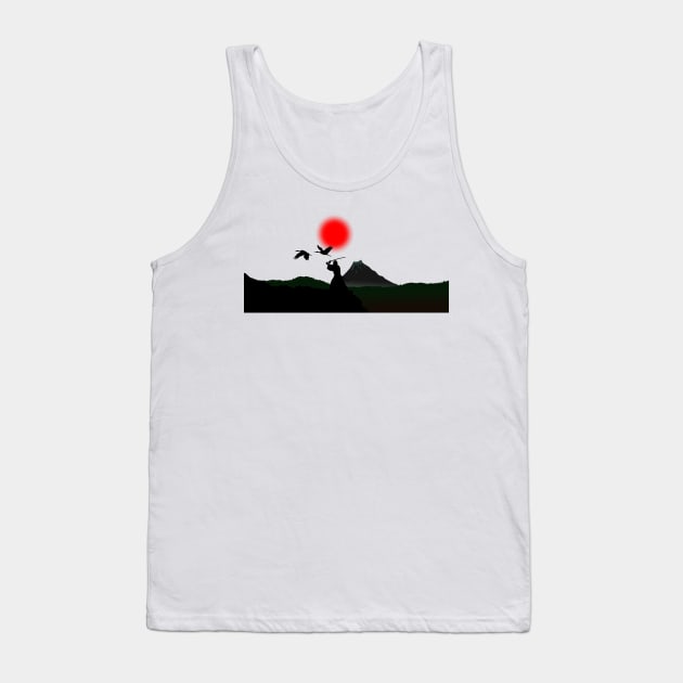 Samurai, crane and Fujiyama Tank Top by DrTigrou